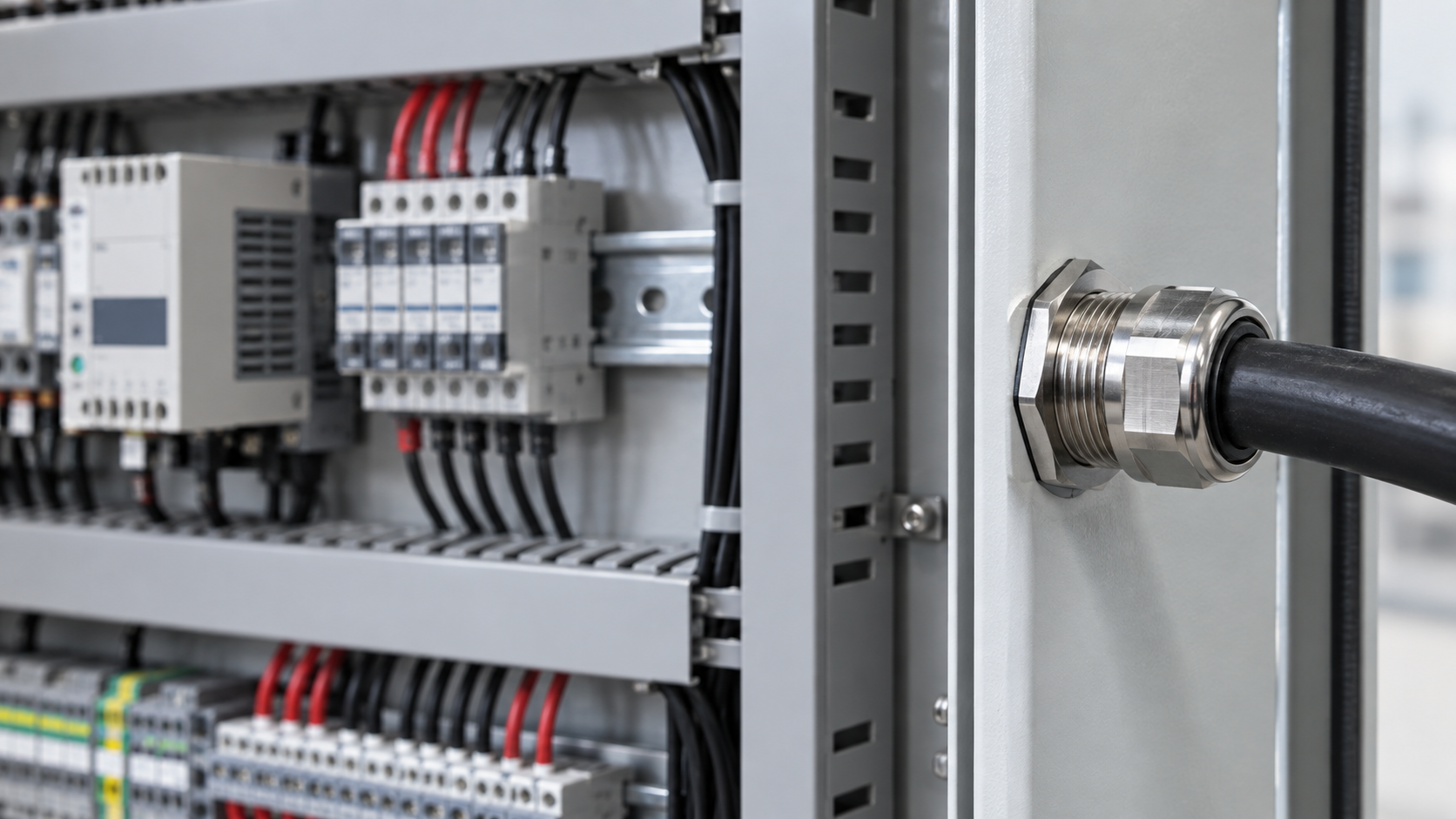 Cable gland securing a cable entry on an electrical cabinet